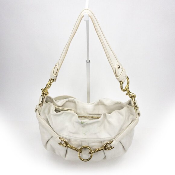COACH Hampton White Ivory Belted/Pleated Hobo Shoulder Bag - K0693-10205 - Picture 11 of 16
